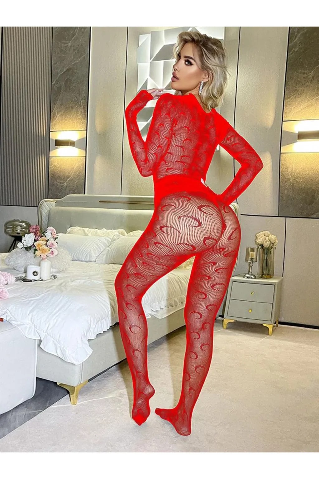 Kadın Seksi Özel Bölgesi Açık Fileli Fantezi Büük Bedenlere Uygun Utlra Esnek Vücut Çorabı..