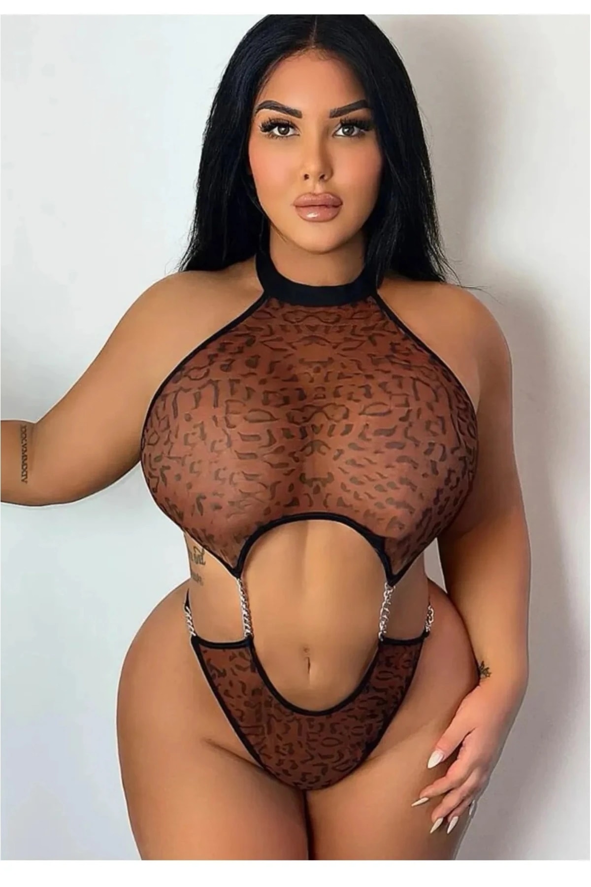 Leopar Desenli Büyük Beden Babydoll