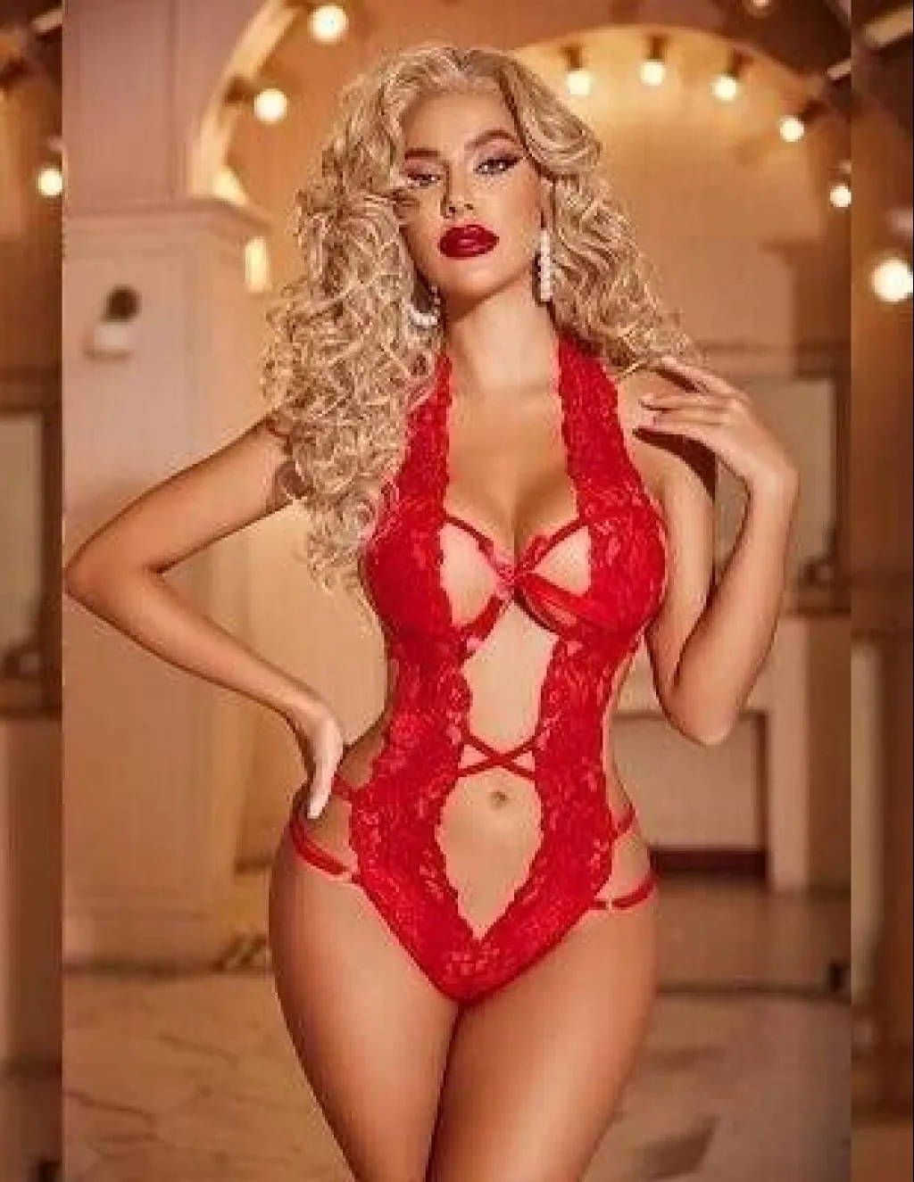 Dantelli Derin Dekolteli Seksi Body V2906
